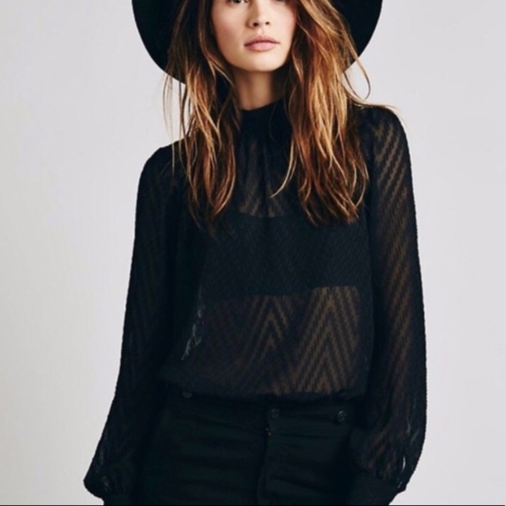 Free People Sheer, Chevron Mock Neck - Picture 1 of 2